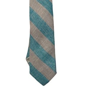 NWOT Sprezza NYC linen blend gray and aqua textured striped skinny 3” tie